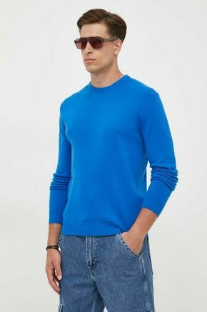 Volnen pulover United Colors of Benetton moški - modra. Pulover iz kolekcije United Colors of Benetton. Model izdelan iz enobarvne pletenine. Zaradi svoje visoke termoregulacijske sposobnosti vam volna pomaga ohranjati toploto