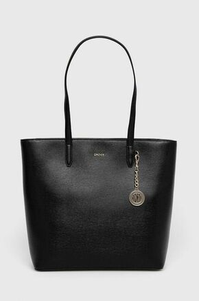Usnjena torbica Dkny črna barva - črna. Velika torbica iz kolekcije Dkny. na zapenjanje model izdelan iz naravnega usnja.
