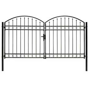 VidaXL Dvojna vrata za ograjo zaobljena jeklo 300x175 cm črna