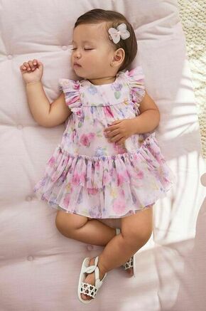 Obleka za dojenčka Mayoral Newborn roza barva - roza. Obleka za dojenčke iz kolekcije Mayoral Newborn. Nabran model