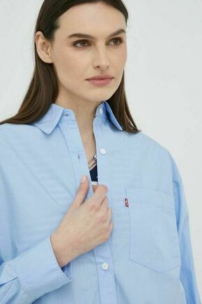 Bombažna srajca Levi's ženska - modra. Srajca iz kolekcije Levi's. Model izdelan iz bombažne tkanine.