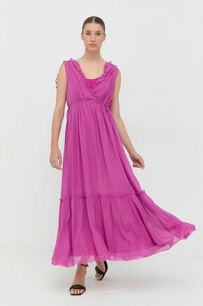 Obleka MAX&amp;Co. roza barva - roza. Obleka iz kolekcije MAX&amp;Co. Nabran model izdelan iz enobarvne tkanine.