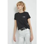 Bombažna kratka majica Levi's ženski, črna barva - črna. Kratka majica iz kolekcije Levi's, izdelana iz tanke, elastične pletenine. Model iz izjemno udobne bombažne tkanine.