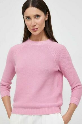 Bombažen pulover Weekend Max Mara roza barva - roza. Pulover iz kolekcije Weekend Max Mara. Model izdelan iz enobarvne pletenine. Model iz izjemno udobne bombažne tkanine.