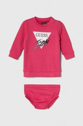 Otroška obleka Guess roza barva - roza. Otroški obleka iz kolekcije Guess. Model izdelan iz elastične pletenine. Model iz izjemno udobne bombažne tkanine
