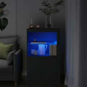 VidaXL Stranska omarica z LED lučkami črn inženirski les