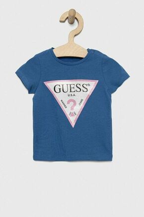 Otroška kratka majica Guess - modra. Otroški Lahkotna kratka majica iz kolekcije Guess. Model izdelan iz tanke