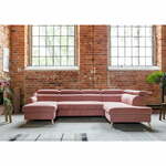 Svetlo rožnata žametna raztegljiva kotna sedežna garnitura (desni kot/v obliki črke "U") Sweet Harmony – Miuform