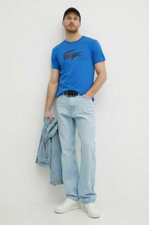 Kratka majica Lacoste moški - modra. Kratka majica iz kolekcije Lacoste. Model izdelan iz tanke