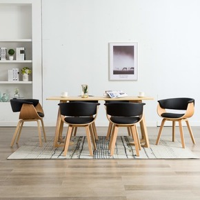 Greatstore Jedilni stoli 6 kosov črni ukrivljen les in umetno usnje