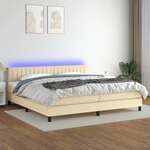 shumee Box spring postelja z vzmetnico LED krem 200x200 cm blago