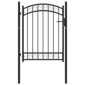 VidaXL Vrata za ograjo zaobljena jeklo 100x125 cm črna