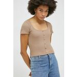 Kratka majica Hollister Co. ženska, bež barva - bež. Kratka majica iz kolekcije Hollister Co. Model izdelan iz enobarvne pletenine.