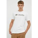 Kratka majica Columbia moški, bela barva - bela. Kratka majica iz kolekcije Columbia. Model izdelan iz tanke, rahlo elastične pletenine.