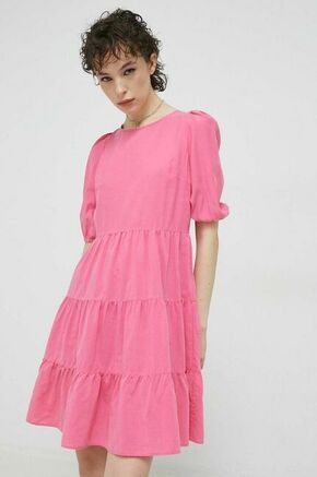 Obleka HUGO roza barva - roza. Obleka iz kolekcije HUGO. Nabran model