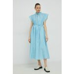 Obleka Samsoe Samsoe - modra. Lahkotna obleka iz kolekcije Samsoe Samsoe. Nabran model izdelan iz enobarvne tkanine.