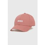 Bombažna bejzbolska kapa BOSS roza barva - roza. Kapa s šiltom vrste baseball iz kolekcije BOSS. Model izdelan iz tkanine z nalepko. Izjemno zračen, udoben material.