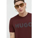 Bombažna kratka majica HUGO bordo barva - bordo. Lahkotna kratka majica iz kolekcije HUGO, izdelana iz pletenine, prijetne na otip. Model iz izjemno udobne, zračne tkanine.