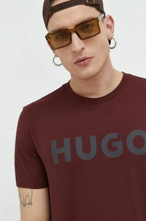 Bombažna kratka majica HUGO bordo barva - bordo. Lahkotna kratka majica iz kolekcije HUGO