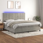 Box spring postelja z vzmetnico LED svetlo siva 200x200cm žamet - vidaXL - Siva - 93,64 - 200 x 200 cm - vidaXL