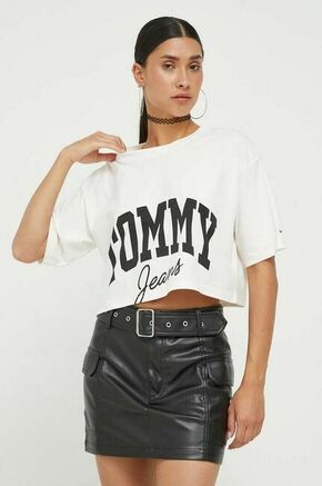 Bombažna kratka majica Tommy Jeans bež barva - bež. Kratka majica iz kolekcije Tommy Jeans