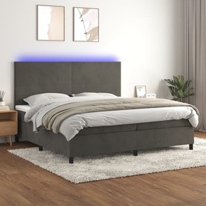 Box spring postelja z vzmetnico LED temno siva 200x200 cm žamet - vidaXL - Siva - 92