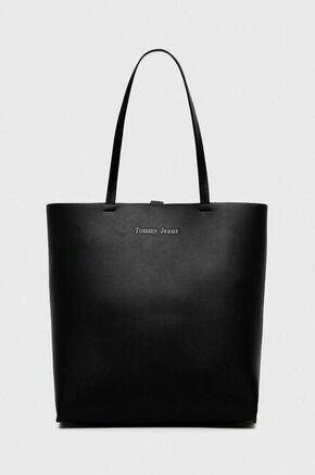 Torbica Tommy Jeans črna barva - črna. Velika torbica iz kolekcije Tommy Jeans. Model na zapenjanje