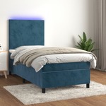 vidaXL Box spring postelja z vzmetnico LED temno modra 90x190 cm žamet