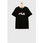 Otroška bombažna kratka majica Fila črna barva - črna. Otroški kratka majica iz kolekcije Fila. Model izdelan iz rahlo elastične pletenine.