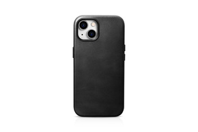 Slomart Magsafe združljiv usnjen ovitek za iPhone 15 plus icarer oil wax premium leather - black