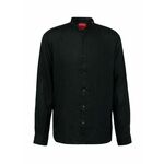 Lanena srajca HUGO črna barva - črna. Srajca iz kolekcije HUGO. Model izdelan iz enobarvne tkanine. Ima stoječi ovratnik. Izjemno zračen, udoben material.