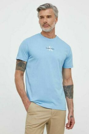 Bombažna kratka majica Calvin Klein Jeans moški - modra. Kratka majica iz kolekcije Calvin Klein Jeans