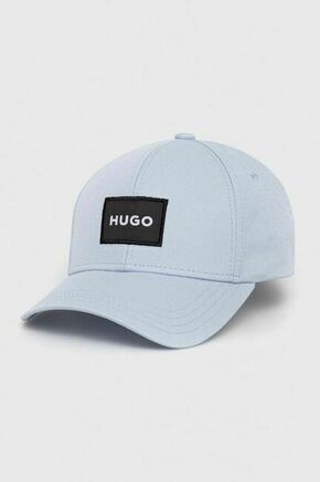 Bombažna bejzbolska kapa HUGO črna barva - modra. Kapa s šiltom vrste baseball iz kolekcije HUGO. Model izdelan iz tkanine z nalepko.