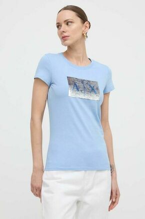 Bombažna kratka majica Armani Exchange turkizna barva - modra. Lahkotna kratka majica iz kolekcije Armani Exchange. Model izdelan iz tanke