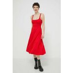 Obleka Desigual HARIA rdeča barva, 24SWVK06 - rdeča. Obleka iz kolekcije Desigual. Model izdelan iz tkanine, zelo elastična in prijetne na dotik. Model iz tankega materiala je idealen za toplejše letne čase.