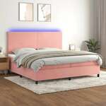 Box spring postelja z vzmetnico LED roza 200x200 cm žamet - vidaXL - roza - 91,64 - 200 x 200 cm - vidaXL