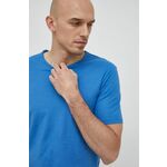 Bombažna kratka majica United Colors of Benetton - modra. Kratka majica iz kolekcije United Colors of Benetton. Model izdelan iz tanke, elastične pletenine.