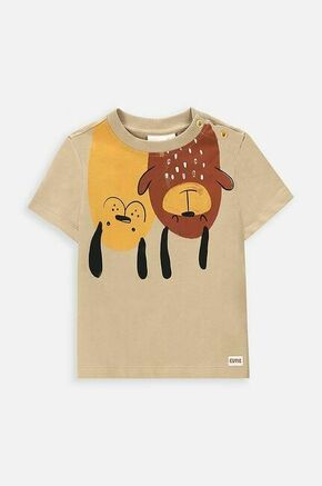 Otroška bombažna majica Coccodrillo bež barva - bež. Kratka majica za dojenčka iz kolekcije Coccodrillo. Model izdelan iz pletenine s potiskom.