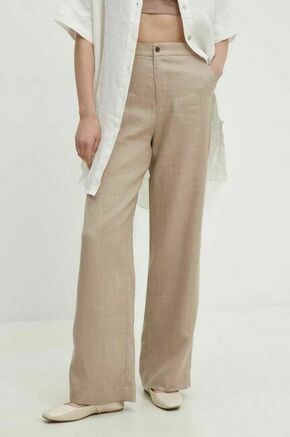 Lanene hlače Answear Lab bež barva - bež. Hlače iz kolekcije Answear Lab izdelane iz enobarvne tkanine. Model iz zračne lanene tkanine.