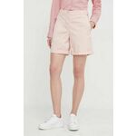Kratke hlače Tommy Hilfiger ženski, roza barva - roza. Kratke hlače iz kolekcije Tommy Hilfiger, izdelane iz gladke tkanine. Model iz izjemno udobne tkanine z visoko vsebnostjo bombaža.
