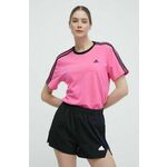 Bombažna kratka majica adidas ženska, roza barva, IS1565 - roza. Kratka majica iz kolekcije adidas, izdelana iz pletenine z nalepko. Model iz izjemno udobne bombažne tkanine.