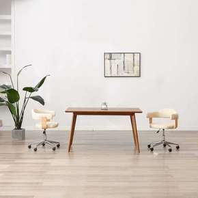 Shumee Vrtljiv pisarniški stol krem ukrivljen les in umetno usnje