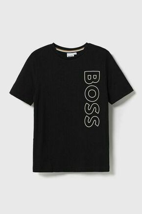 Otroška bombažna kratka majica BOSS črna barva - črna. Otroške kratka majica iz kolekcije BOSS. Model izdelan iz tanke