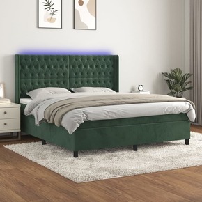 Box spring postelja z vzmetnico LED tem. zelena 160x200cm žamet - vidaXL - Zelena - 81