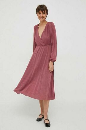 Obleka Artigli roza barva - roza. Obleka iz kolekcije Artigli. Model izdelan iz vzorčaste pletenine. Model iz osupljive svetleče tkanine s kovinsko nitjo.