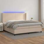 Box spring postelja vzmetnico LED kapučino 200x200 cm um. usnje - vidaXL - Rjava - 94,83 - 200 x 200 cm - vidaXL