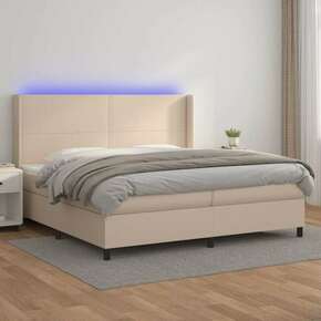 Box spring postelja vzmetnico LED kapučino 200x200 cm um. usnje - vidaXL - Rjava - 94