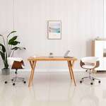 Greatstore Vrtljiv jedilni stol bel ukrivljen les in umetno usnje