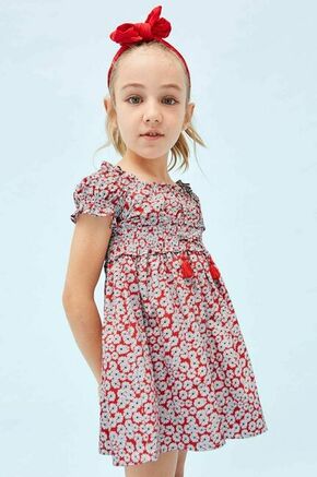 Otroška bombažna obleka Mayoral rdeča barva - rdeča. Otroška Obleka iz kolekcije Mayoral. Nabran model izdelan iz tkanine. Lahek material