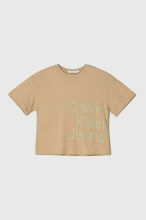 Otroška bombažna kratka majica Calvin Klein Jeans bež barva - bež. Otroške lahkotna kratka majica iz kolekcije Calvin Klein Jeans. Model izdelan iz pletenine